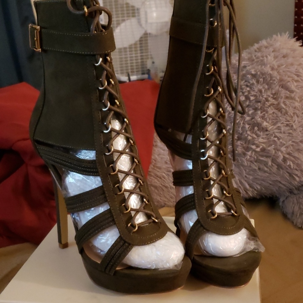 Olive green stiletto boots